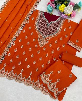 orange chinon palazzo suit for women wear 3