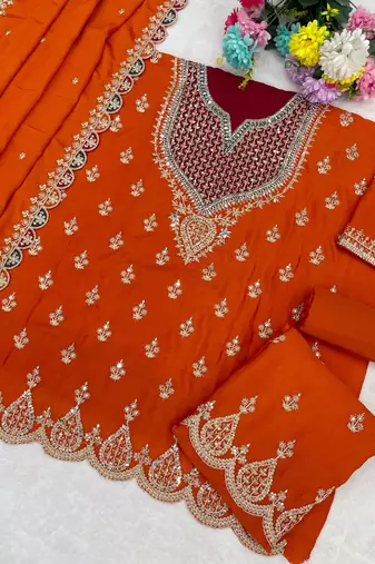  orange chinon palazzo suit for women wear