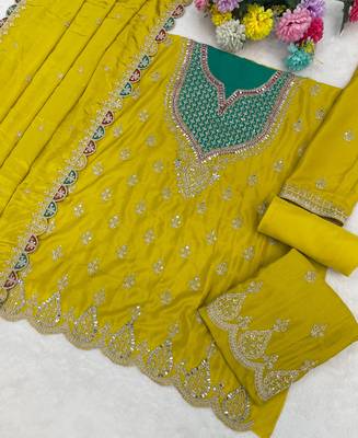 yellow chinon palazzo suit for women wear 3