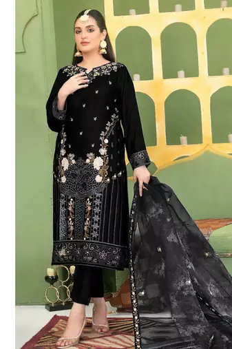  black velvet pakistani straight suit for women 