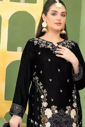 black velvet pakistani straight suit for women