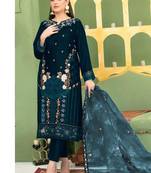  teal blue velvet pakistani straight suit for women 