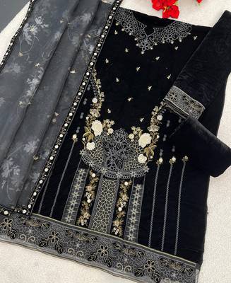 black velvet pakistani straight suit for women 3