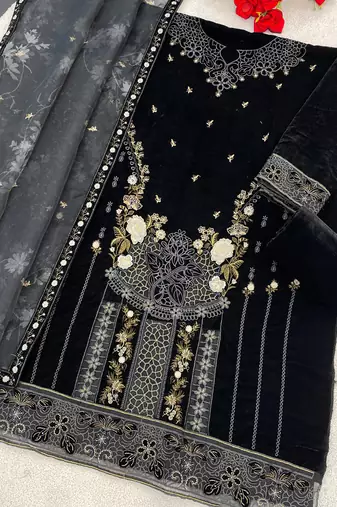 black velvet pakistani straight suit for women