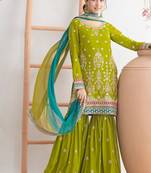  green chinon sharara suit for women festival wear