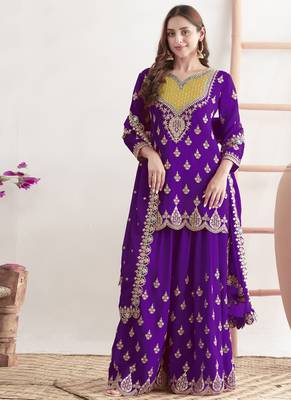 purple chinon palazzo suit for women wear 1