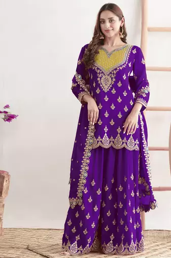  purple chinon palazzo suit for women wear