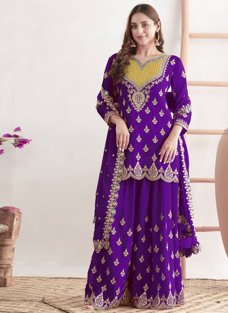  purple chinon palazzo suit for women wear