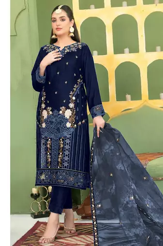  blue velvet pakistani straight suit for women 