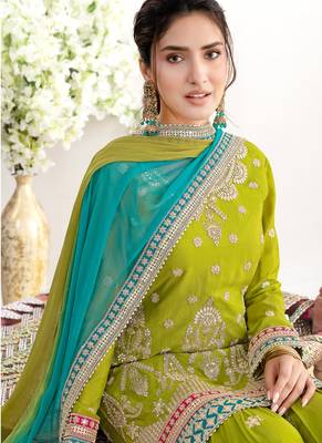  green chinon sharara suit for women festival wear 2