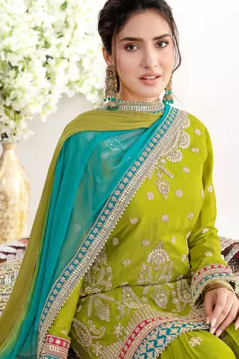  green chinon sharara suit for women festival wear