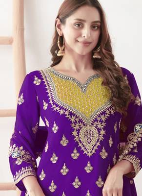 purple chinon palazzo suit for women wear 2