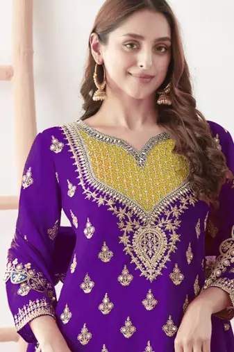  purple chinon palazzo suit for women wear
