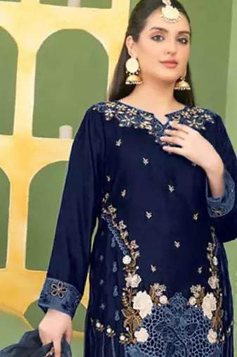  blue velvet pakistani straight suit for women 