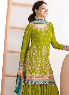  green chinon sharara suit for women festival wear 3
