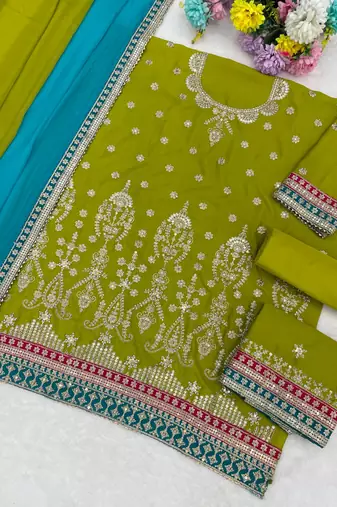  green chinon sharara suit for women festival wear