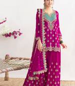 magenta chinon palazzo suit for women wear