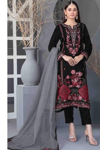 Black velvet straight suit for women 