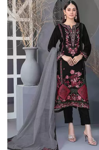 Black velvet straight suit for women 