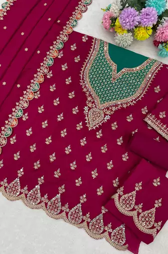  magenta chinon palazzo suit for women wear