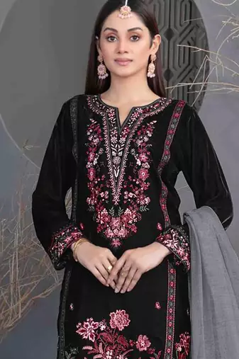 Black velvet straight suit for women 