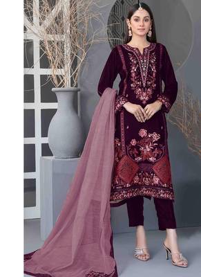 Wine velvet straight suit for women 1