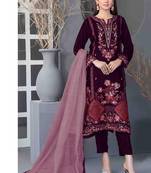 Wine velvet straight suit for women 