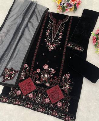 Black velvet straight suit for women 3