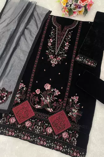 Black velvet straight suit for women 