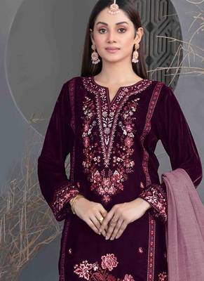 Wine velvet straight suit for women 2