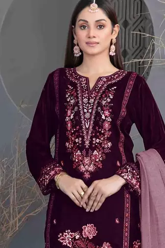 Wine velvet straight suit for women 