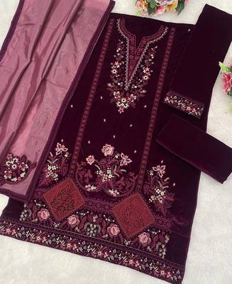 Wine velvet straight suit for women 3