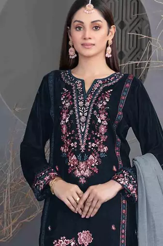 Blue velvet straight suit for women