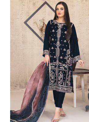 blue velvet straight suit for women 1