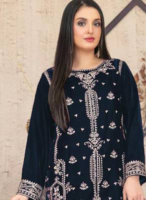 blue velvet straight suit for women 2