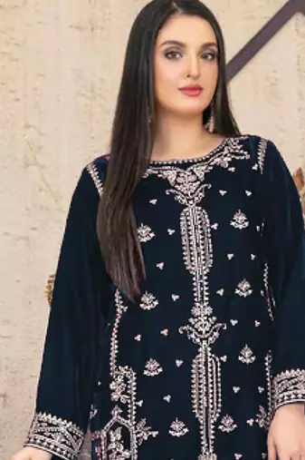  blue velvet straight suit for women