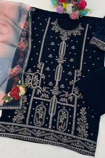  blue velvet straight suit for women