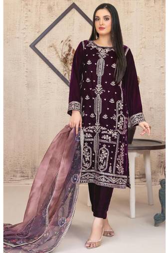  wine velvet straight suit for women