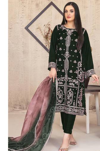  green velvet straight suit for women