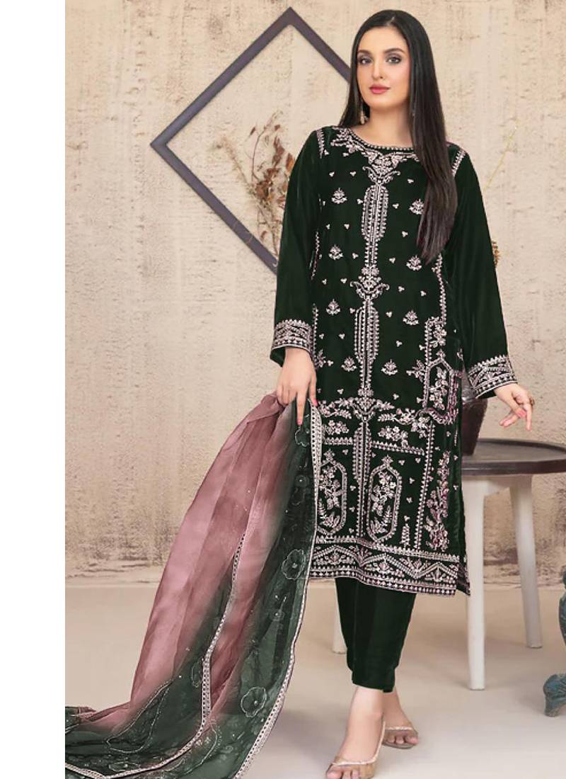  green velvet straight suit for women