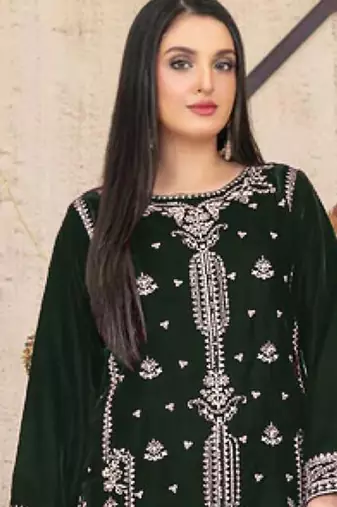  green velvet straight suit for women