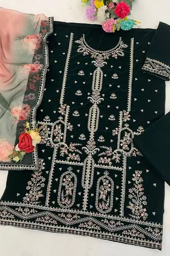  green velvet straight suit for women