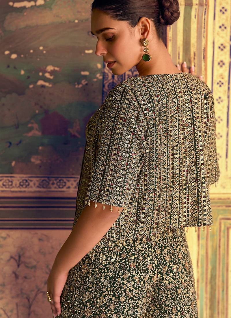  green georgette palazzo set for women