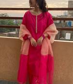 Rani pink viscose chanderi kurta set