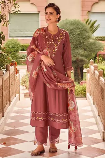Maroon color muslin fabric embroidered anarkali suit