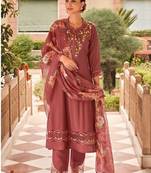 Maroon color muslin fabric embroidered anarkali suit