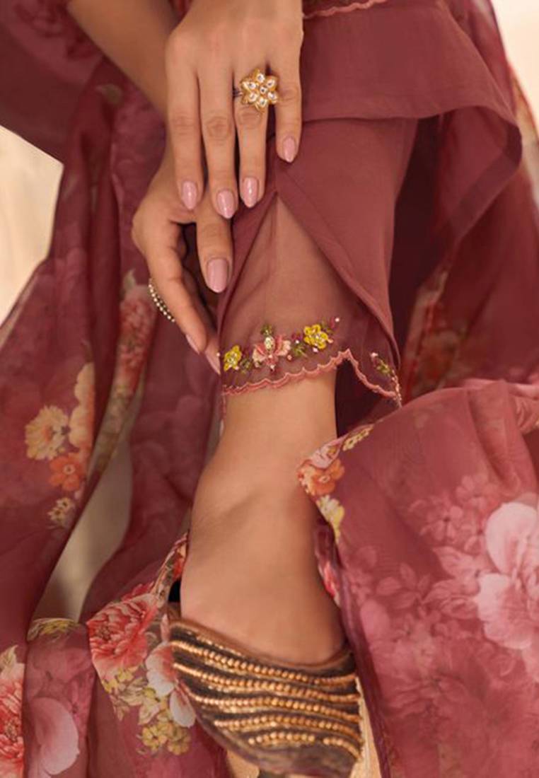 Maroon color muslin fabric embroidered anarkali suit