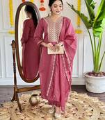 Onion pink viscose chanderi sttiched kurta set