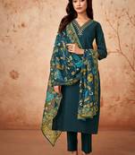 Dark green chanderi viscose thread work readymade suit