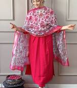 Hot pink viscose chanderi a line style suit